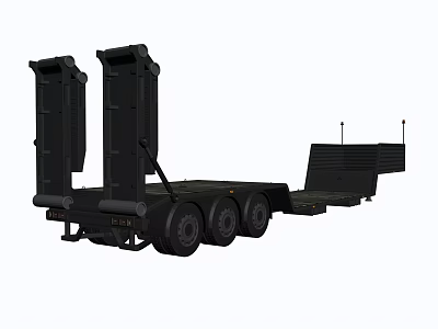 Black Utility Vehicle With Flatbed Multiple Wheels And Tall Support Structures 3d model