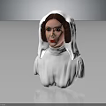 Realistic Female Bust Wearing White Robe And Hood Against Dark Background