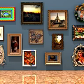 Artistic Photo Wall Display With Various Framed Images Including Landscape Portrait Butterfly And Fruit