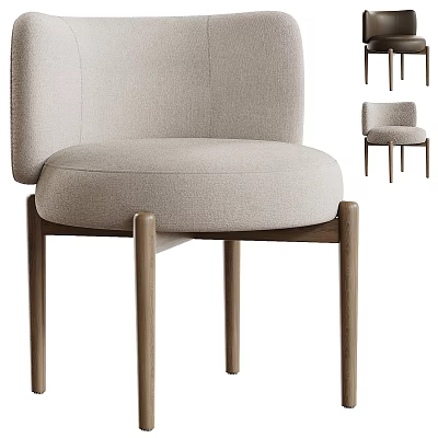 Modern Dining Chair With Light Gray Fabric Seat And Wooden Legs 3d model