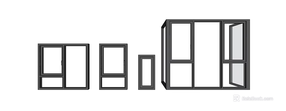Black Window Frames In Various Sizes And Designs For Modern Buildings 3d model