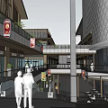 Modern Commercial Complex Shopping Mall Exterior With Glass Facade And Pedestrian Area