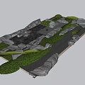 Natural Garden Ornament With Rocks Green Grass Path And Water Feature