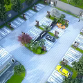 Garden Landscape With Parking Area Greenery Trees And Paved Ground Design 3d model