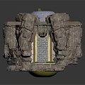 Rocky Architectural Entrance With Circular Door Diamond Decorations Stone Pathway Green Plants And Circular Top