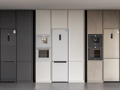Modern Kitchen Appliances in Various Colors With Sleek Design And Cabinet Integration 3d model