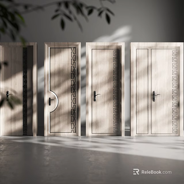 Four Wooden Hinged Doors With Decorative Geometric Patterns And Modern Style 3d model