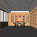 Tobacco and Alcohol Store Interior With Wooden Decor Display Shelves And Table Chairs