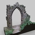 Ancient Stone Ruin Entrance Gate With Moss Covered Walls And Green Plants Model