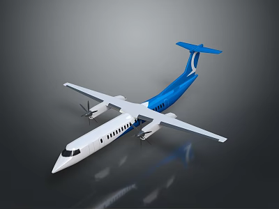 Blue And White Propeller Airplane With Sleek Fuselage And Tail Wing Design 3d model