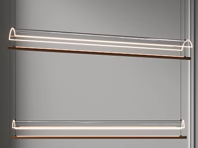 Modern Linear Pendant Light With LED Strip And Wooden Base Design 3d model