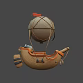 Wooden Ship With Hot Air Balloon Red Flag And Cannon Design Features