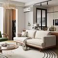 Comfortable Light Beige Fabric Double Seater Sofa For Warm Modern Minimalist Living Room Decoration