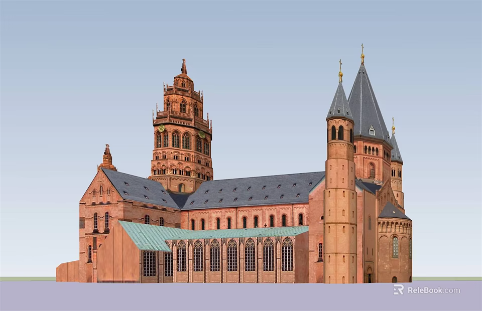 Historic Red Brick Architecture With Tall Towers Spires Slate Roof And Gothic Windows 3d model 
