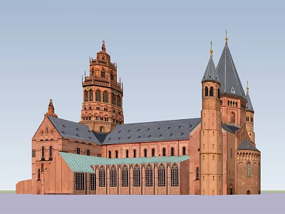 Historic Red Brick Architecture With Tall Towers Spires Slate Roof And Gothic Windows 3d model