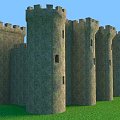Ancient Medieval Castle Architecture With Stone Walls Tall Towers Green Grass And Blue Sky 3d model