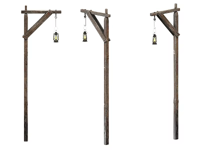 Three Wooden Lantern Hanging Structures With Rustic Design And Decorative Features 3d model