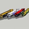 Multiple Colored ADVANCE Brand Utility Crane Trucks In Yellow White Red Green