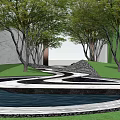 Garden Landscape Design With Curved Pathway Central Water Pond Green Lawn And Surrounding Plants