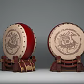 Traditional Chinese Drums With Intricate Patterns Red Borders And Blue Robe Figures