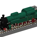Detailed Vintage Green Steam Train Model with Red Wheels on Railway Track