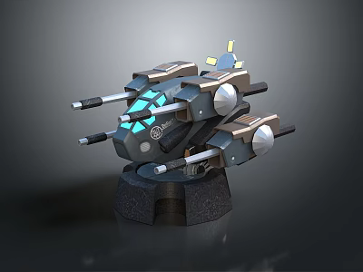 Futuristic Sci Fi Mechanical Weapon With Multiple Barrels And Blue Glowing Elements 3d model