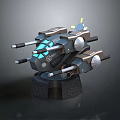 Futuristic Sci Fi Mechanical Weapon With Multiple Barrels And Blue Glowing Elements 3d model