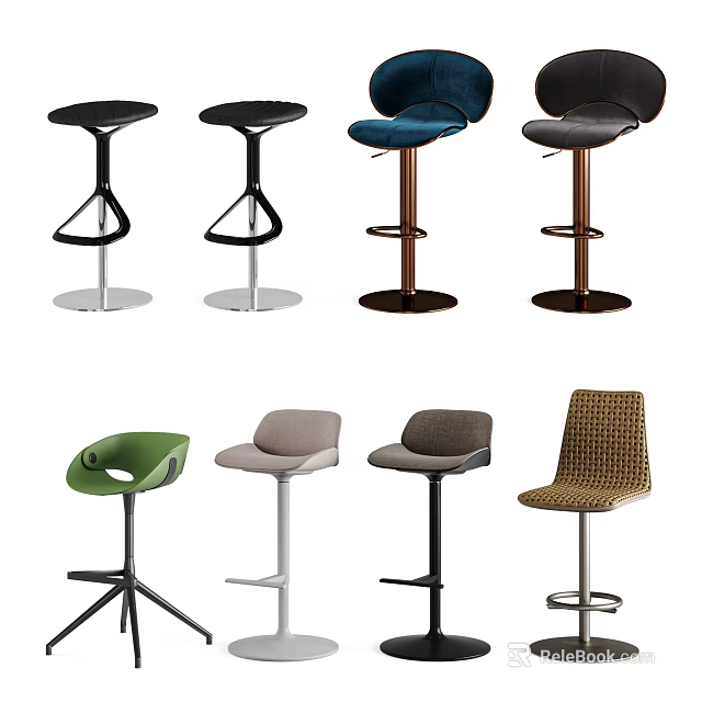 Contemporary Bar Stools Featuring Diverse Designs Colors And Upholstered Seats 3d model