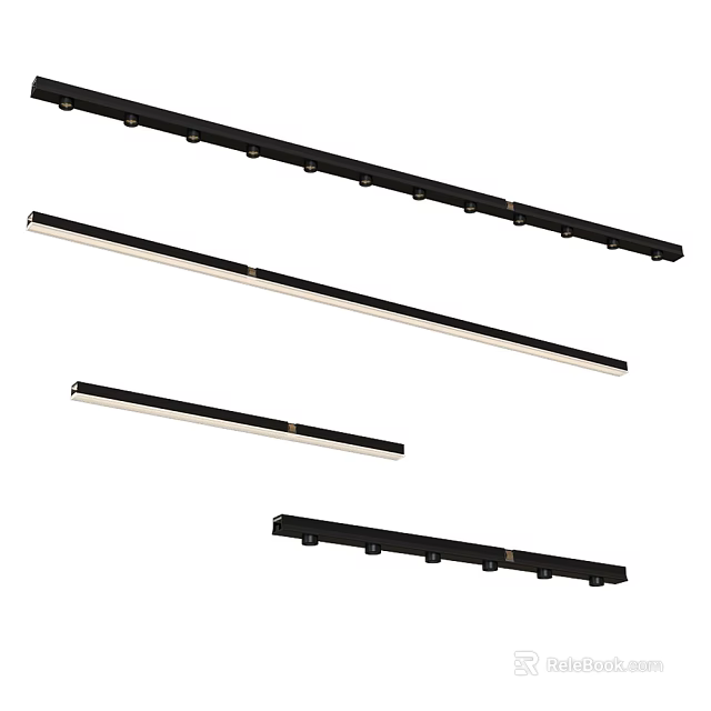 Modern Linear Pendant Lights with Black Frame and White LED Lighting Design 3d model 
