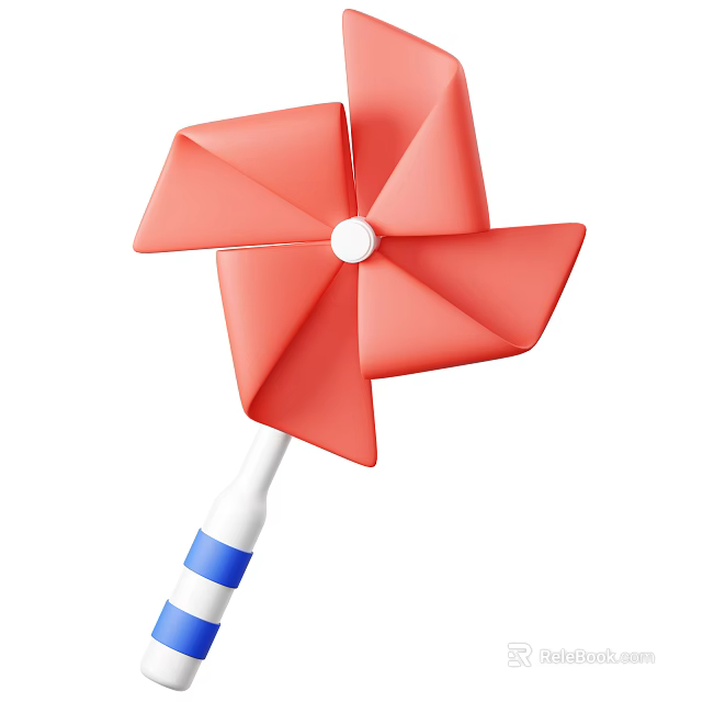 Red Pinwheel Featuring White Center And Blue White Stick Toy Design 3d model 