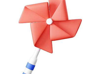 Red Pinwheel Featuring White Center And Blue White Stick Toy Design 3d model