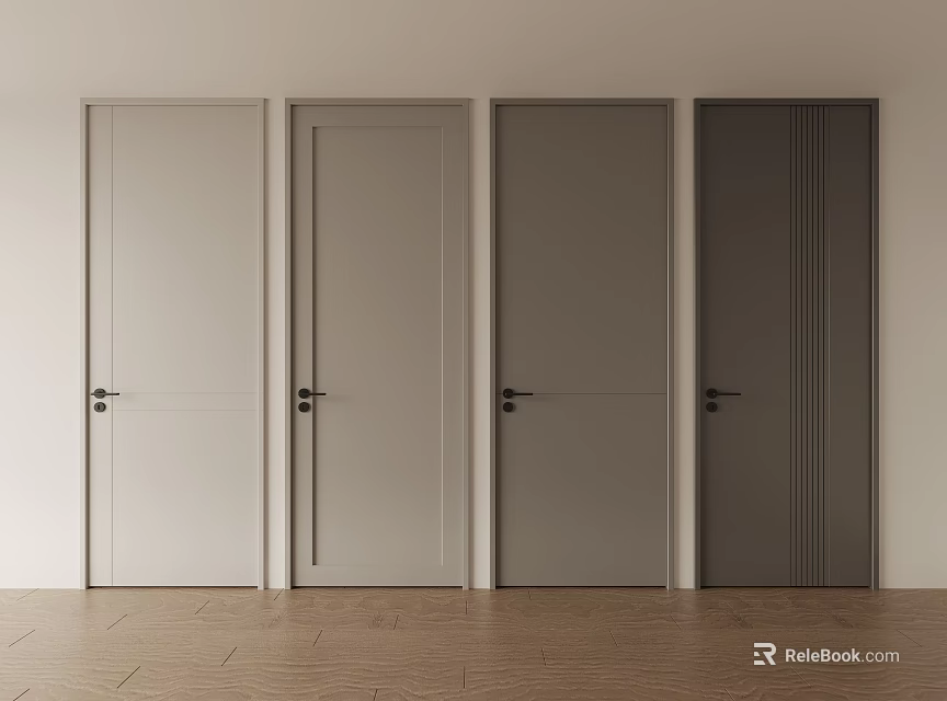 Modern Interior Hinged Doors in Various Neutral Tones with Sleek Design and Wooden Texture 3d model 