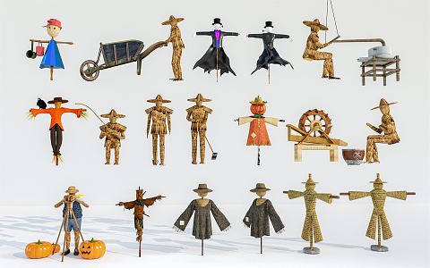 Modern Scarecrow Combination Scarecrow Country Sticks Farm Tools Country Dummy 3d model