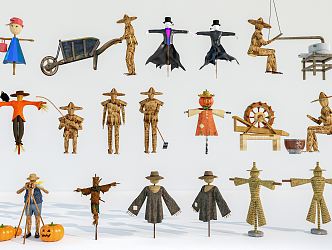 Modern Scarecrow Combination Scarecrow Country Sticks Farm Tools Country Dummy 3d model