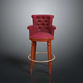 Elegant Red Velvet Tufted Bar Stool With Wooden Legs And Golden Ring