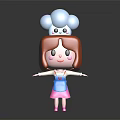 Cute Red Haired Cartoon Character In Blue Apron With Small White Creature On Chef Hat
