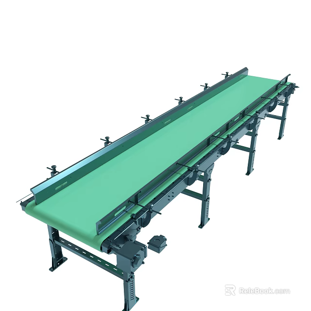 Industrial Green Conveyor Belt System With Mechanical Support Frame And Drive Unit 3d model 