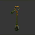 Ornate Orange And Purple Walking Stick With Curved Hook And Tassel Base