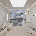 Modern Hair Salon Interior With Backlit Round Mirrors And Comfortable White Gray Chairs