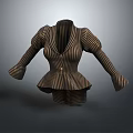 Stylish Brown and Yellow Striped Coat with Puffed Sleeves Fitted Waist Design