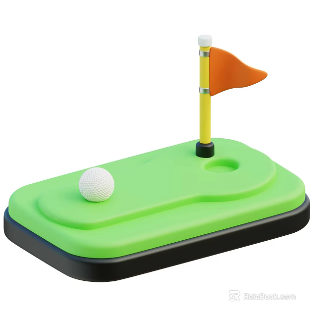 Mini Golf Putting Green Practice Equipment With White Ball And Orange Flag 3d model 