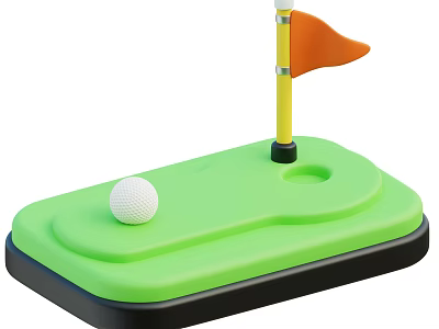 Mini Golf Putting Green Practice Equipment With White Ball And Orange Flag 3d model