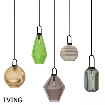 Stylish Glass Pendant Lights With Various Shapes And Colors For Interior Decoration 3d model