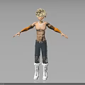 Anime Style Male Character With Spiky Blonde Hair Orange Arm Guards And White Boots