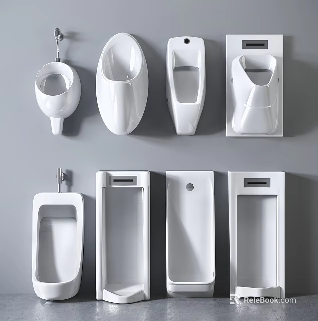 Different Styles Of White Modern Urinals Featuring Wall Mounted And Floor Standing Designs 3d model 