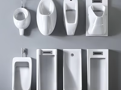Different Styles Of White Modern Urinals Featuring Wall Mounted And Floor Standing Designs 3d model