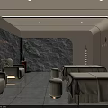 Modern SPA Sauna Interior With Stone Wall Massage Beds Cozy Sofa And Warm Lighting