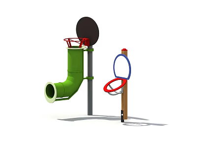 Outdoor Children Sports Equipment With Green Pole Black Backboard And Red Blue Rim 3d model