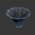 Artistic Blue And Silver Textured Bowl Shaped Sculpture With Intricate Base
