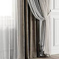 Elegant Double Layer Curtains With Thick Beige And Sheer White For Window Interior 3d model